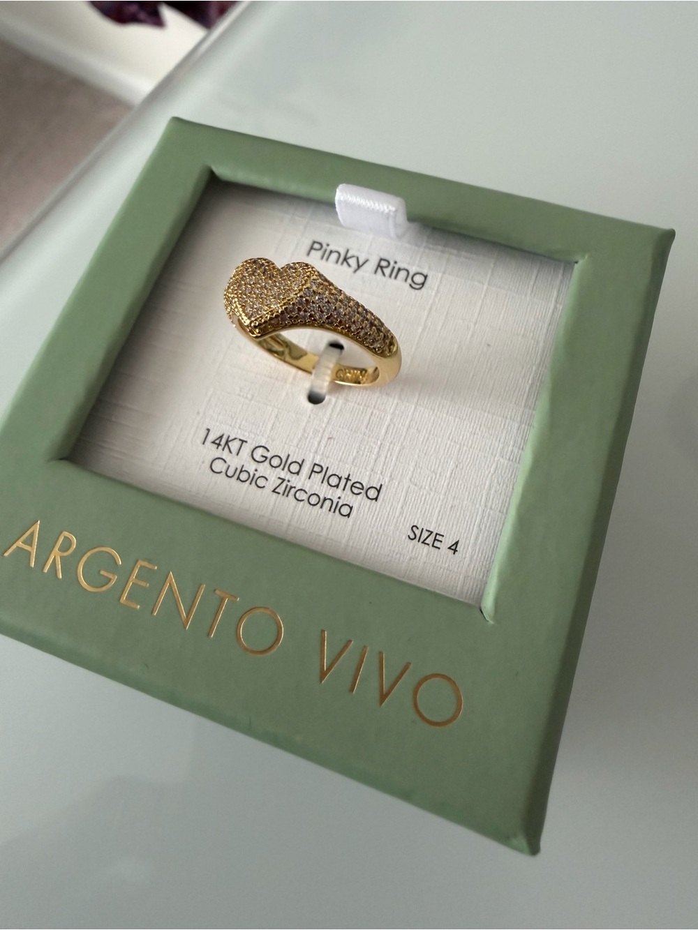Gold Heart cubic zirconia Pavé pinky Ring